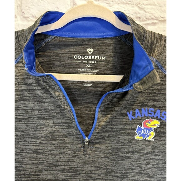 Womens Colosseum Black KU Kansas Jayhawks Quarter Zip Long‎ Sleeve Shirt Top XL - Picture 4 of 7